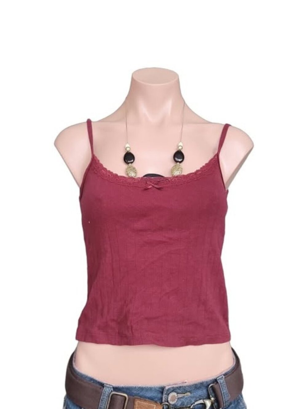 HARLOW Wine Lace Cropped Tank Top (S)